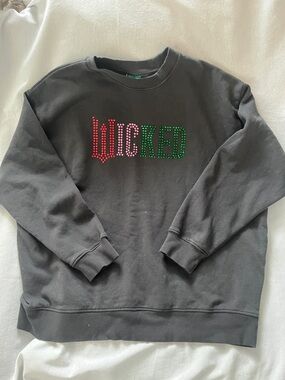 Primark Slate Gray Crewneck Sweatshirt with Pink and Green Stud 'WICKED'